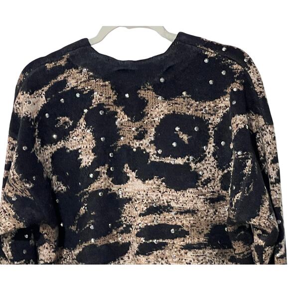 DKNY WOMENS MEDIUM PRINTED BUTTON-FRONT CHENILLE CARDIGAN SWEATER BROWN NEW - Picture 9 of 14